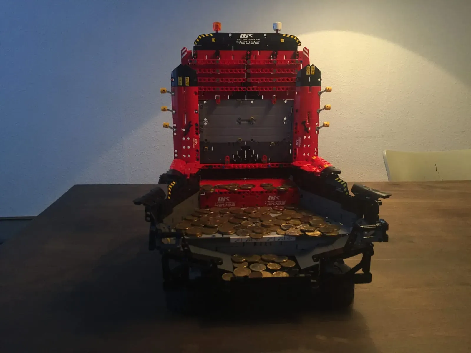 Lego coin pusher, side view