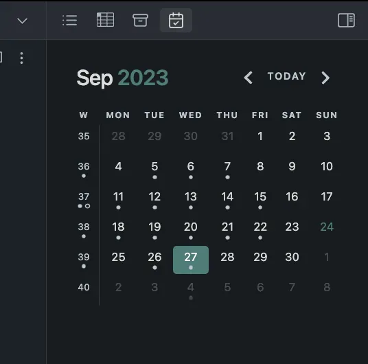 Obsidian Calendar plugin view