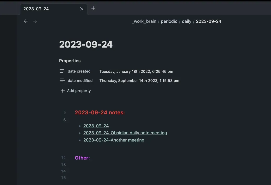 Obsidian daily and meeting notes overview
