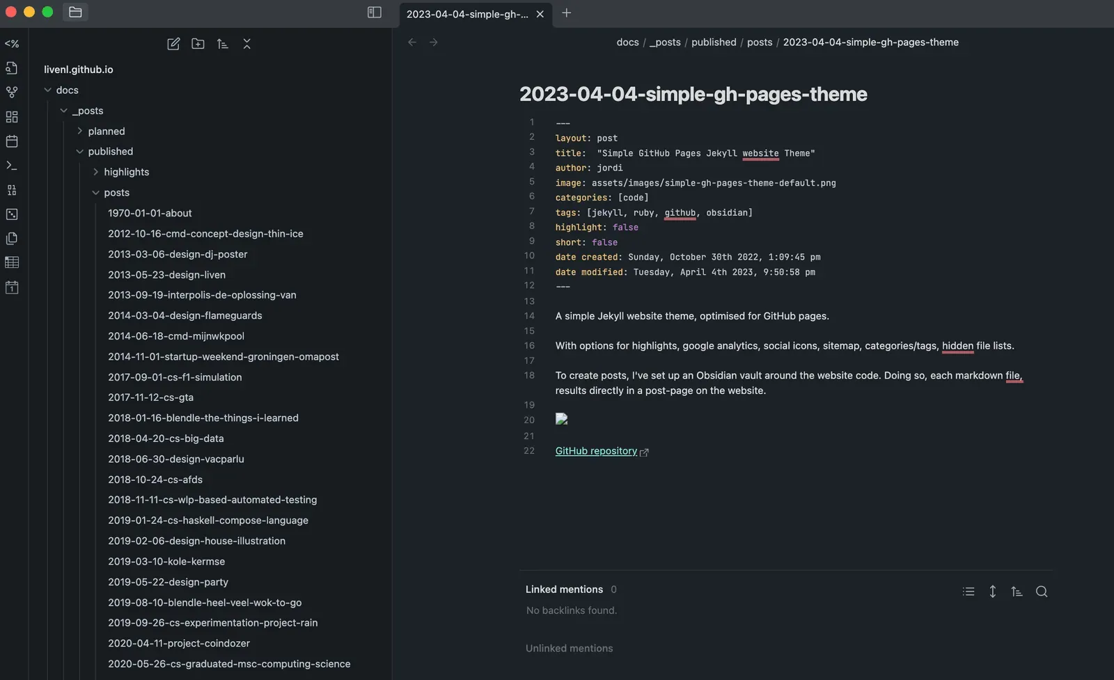 Simple GitHub Pages theme in Obsidian