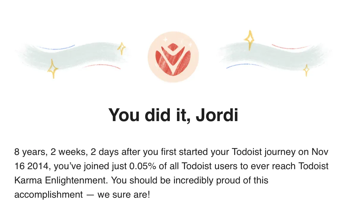 Todoist 'Enlightened' status screenshot